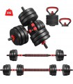 Mancuernas Set de 20 Kg Convertibles + Barra + Asas