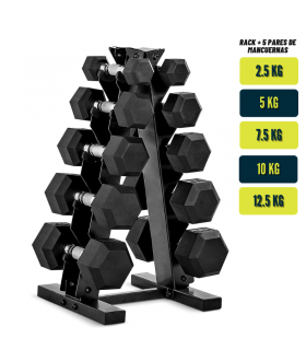 Set de 5 Mancuernas Hexagonales + Soporte RacK