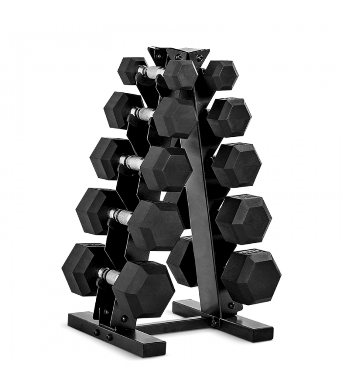 Set de 5 Mancuernas Hexagonales + Soporte RacK