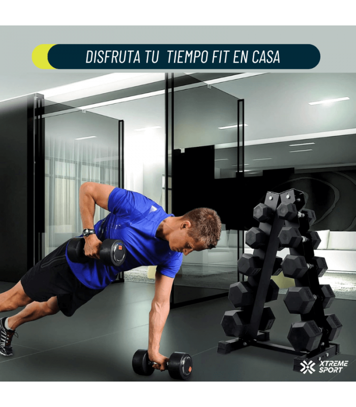 Set de 5 Mancuernas Hexagonales + Soporte RacK