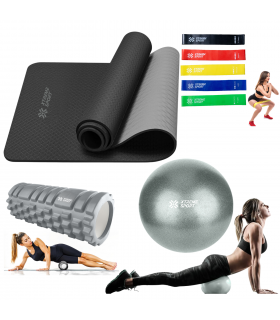 Combo Fitness Yoga Mat Antideslizante + Ligas + rodillo Roller +Pelota25cm