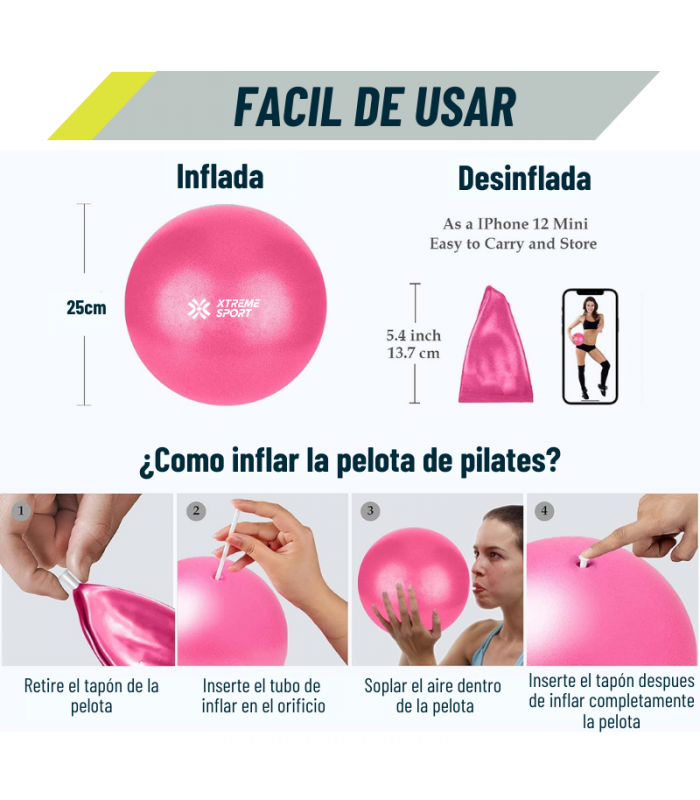 Equipo de Pilates para Entrenamiento Pelota 25 cm+ Aro +Mat y Bandas
