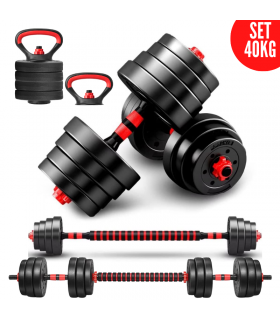 Mancuernas Set de 40 Kg Convertibles + Barra + Asas