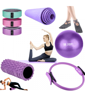 Combo Pilates Pro 6 en 1: Pelota + Bandas + Mat + Aro + Roller + Calcetines Antideslizantes