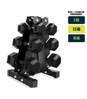 Set de Mancuernas Hexagonales + Rack