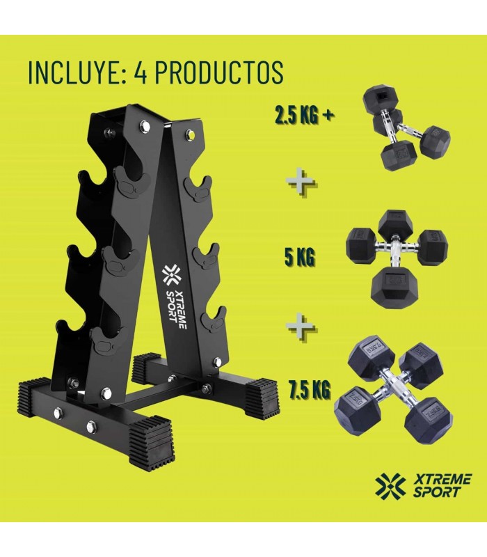 Set de Mancuernas Hexagonales + Rack